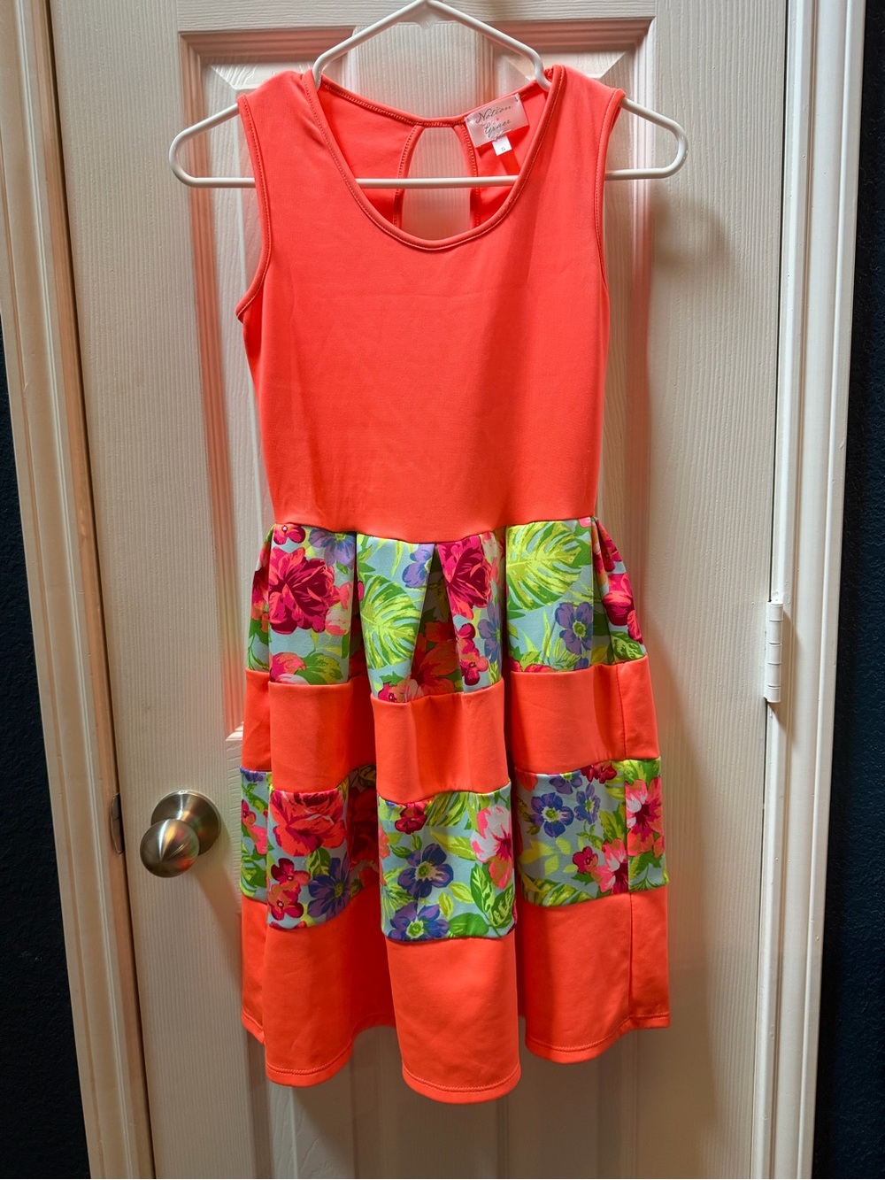 Nation Grace Coral Sleeveless Floral Panel Dress size s